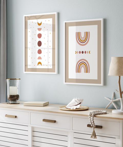 Quadros Boho Fases da Lua Conjunto com 2