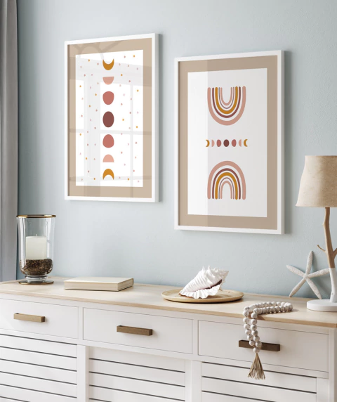 Quadros Boho Fases da Lua Conjunto com 2