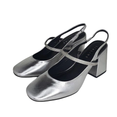 Sapato couro salto bloco slingback com strass LiaLine - loja online