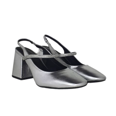 Sapato couro salto bloco slingback com strass LiaLine - comprar online