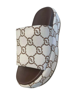 Slide Flatform Jacquard Cléo Bege - comprar online