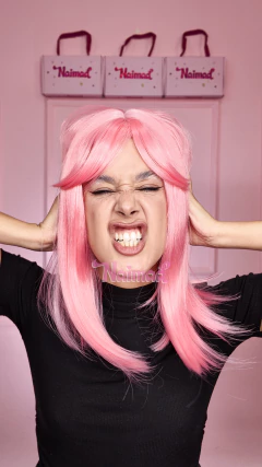 Imagen de Peluca Bob Largo con Flequillo Rosa