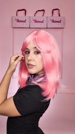 Peluca Bob Largo con Flequillo Rosa - tienda online