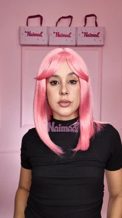 Peluca Bob Largo con Flequillo Rosa - comprar online