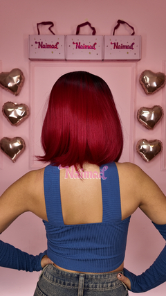 Peluca Corta Bob Sin Flequillo Rojo en Degrade Premium - NAIMAD