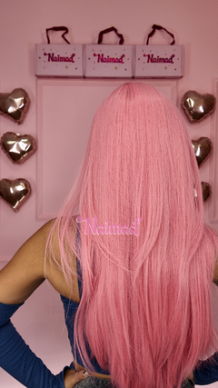 Peluca Lacia Sin Flequillo Rosa Bubblegum Premium - tienda online