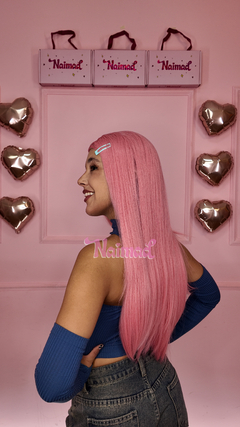 Peluca Lacia Sin Flequillo Rosa Bubblegum Premium - NAIMAD