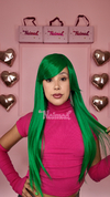 Peluca Lacia Con Flequillo Largo Verde - comprar online