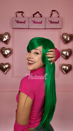 Peluca Lacia Con Flequillo Largo Verde - tienda online