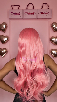 Imagen de Peluca Ondulada Con Flequillo Rosa Salmon