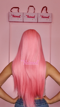 Peluca Larga 60 cm Lacia con Flequillo Recto – Fibra Sintética Opaca Premium - Clea - Rosa Bubblegum - tienda online