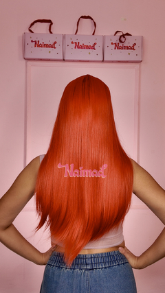 Peluca Larga 60 cm Lacia con Flequillo Recto – Fibra Sintética Opaca Premium - Clea - Rojo Peach - NAIMAD