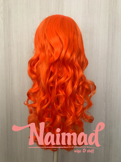 Peluca con bucles naranja fluo con flequillo y bucles - comprar online