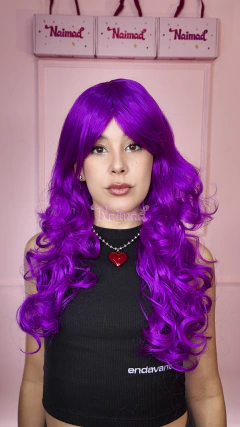 Peluca con bulces violeta con flequillo - comprar online