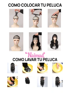 Peluca Bob Carre Largo 45cm - Fibra Premium Simil Natural | Castaño y Azul | NAIMAD | NEW BOB