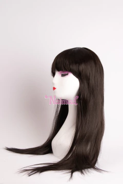 Peluca lacia castaño oscuro con flequillo - comprar online