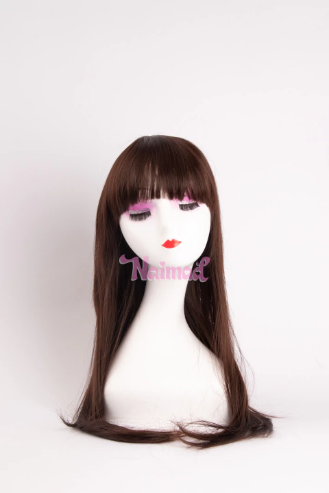 Peluca Lacia Con Flequillo Castaño Chocolate - comprar online