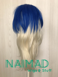 Peluca con bucles bicolor azul y rubia con flequillo - comprar online