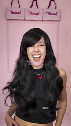 Peluca Ondulada De Fibra Opaca Simil Natural Premium 60cm con Flequillo Castaño Oscuro | NAIMAD - Valentina en internet