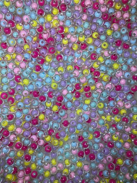Miçanga Acrílica Bolinha Transparente Miolo Colorido 8mm pacote com 250 gramas/MG0818