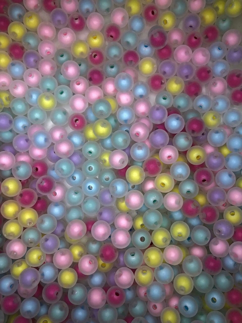 Miçanga Acrílica Bolinha Transparente Fosca Miolo Colorido 10mm pacote com 250 gramas/MG1017