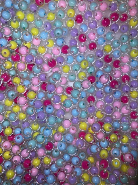 Miçanga Acrílica Bolinha Transparente Miolo Colorido 10mm pacote com 250 gramas/MG1019