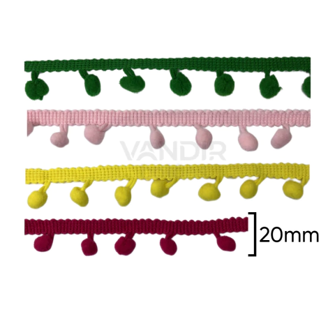 Fita Grelot Pompom 20mm Rolo com 25 Metros