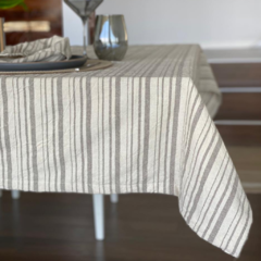 MANTEL RAYAS GRISES Y NATURAL DE TUSOR