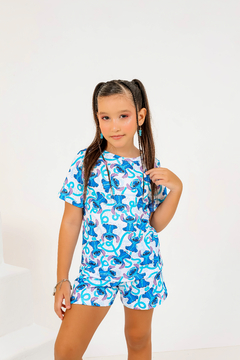 Baby-Doll Infantil Feminino Stitch Azul Curvas - comprar online