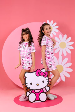 Baby-Doll Infantil Feminino Hello Kitty Xadrez Rosa - comprar online