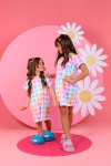 Camisola de Manguinha Infantil Corações Coloridos Quadriculados - comprar online