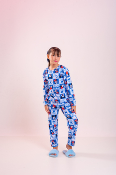 Baby-Doll Infantil Longo Minnie e Mickey Azul Quadriculado - Amme Brand | Loja de Atacado