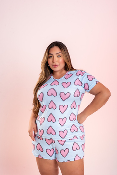 Baby-Doll Manguinha Corações Rosa Azul na internet