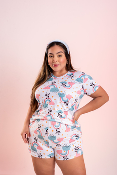 Baby-Doll Manguinha Pandinha Arco Iris Verde e Rosa na internet