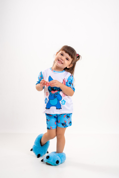 Baby-Doll Infantil Feminino Stitch Azul Claro na internet