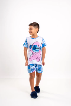 Baby-Doll Infantil Masculino Stitch Quadriculado Azul - comprar online