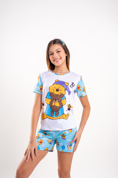 Baby-Doll Infantil Feminino Ursinho Pooh Azul Claro - comprar online