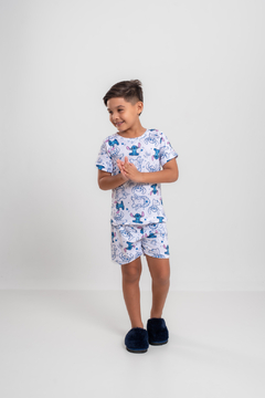 Baby-Doll Infantil Masculino Stitch Azul Desenho