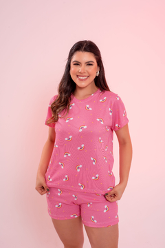 Baby-Doll Manguinha Arco Iris Rosa - comprar online