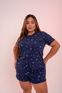 Baby-Doll Manguinha Estrelado Azul Escuro - Amme Brand | Loja de Atacado