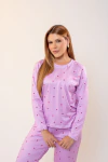 Baby-Doll de Inverno Longo Corações Listrado Lilas