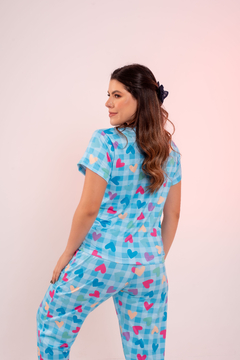 Baby-Doll de Calça Corações Coloridos Quadriculado Azul - Amme Brand | Loja de Atacado