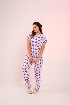 Baby-Doll de Calça Corações Roxo Branco na internet
