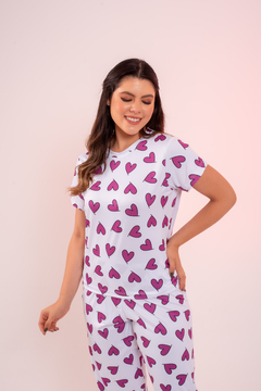 Baby-Doll de Calça Corações Roxo Branco - comprar online