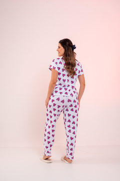 Baby-Doll de Calça Corações Roxo Branco - Amme Brand | Loja de Atacado