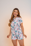 Baby-Doll Manguinha Pandinha Arco Iris Verde e Rosa - comprar online