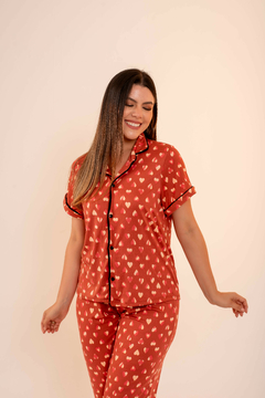 Baby-Doll Americano Longo Corações Telha - comprar online