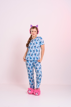 Baby-Doll Infantil de Calça Unissex Stitch Azul Claro - loja online