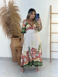 Vestido Larissa estampa - Detalhe Verde - comprar online