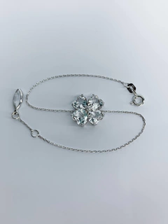 Pulseira Trevo G - Topázio Incolor, Diamante e Ouro Branco - sob encomenda